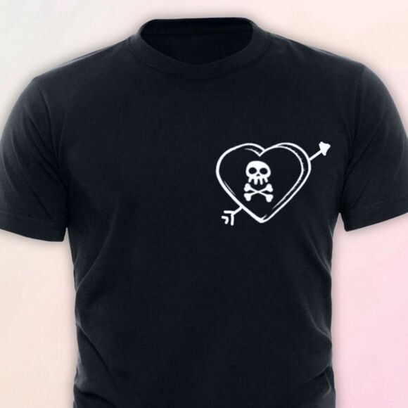 Anti-Valentine’s Day, Skull Heart Tee, Unisex, Size 6-18 - Picture 5 of 5